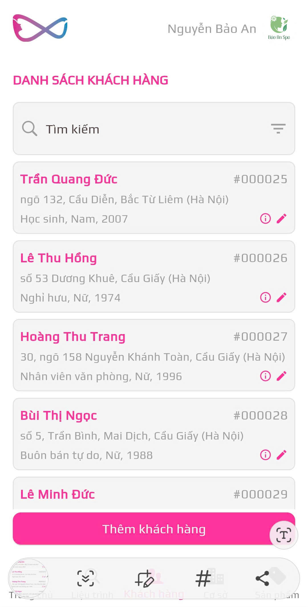 Màn hình Quản lý khách hàng